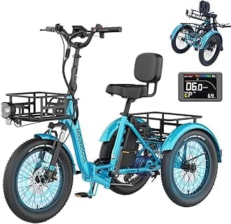 Electric Trike for Adults, 500W/750W 48V Electric Tricycle for Adults Peak Power 1500W, 20"x3.0" Fat Tire 3 Wheel Electric Bike, Folding Aluminum Adult Tricycle with Removable Battery