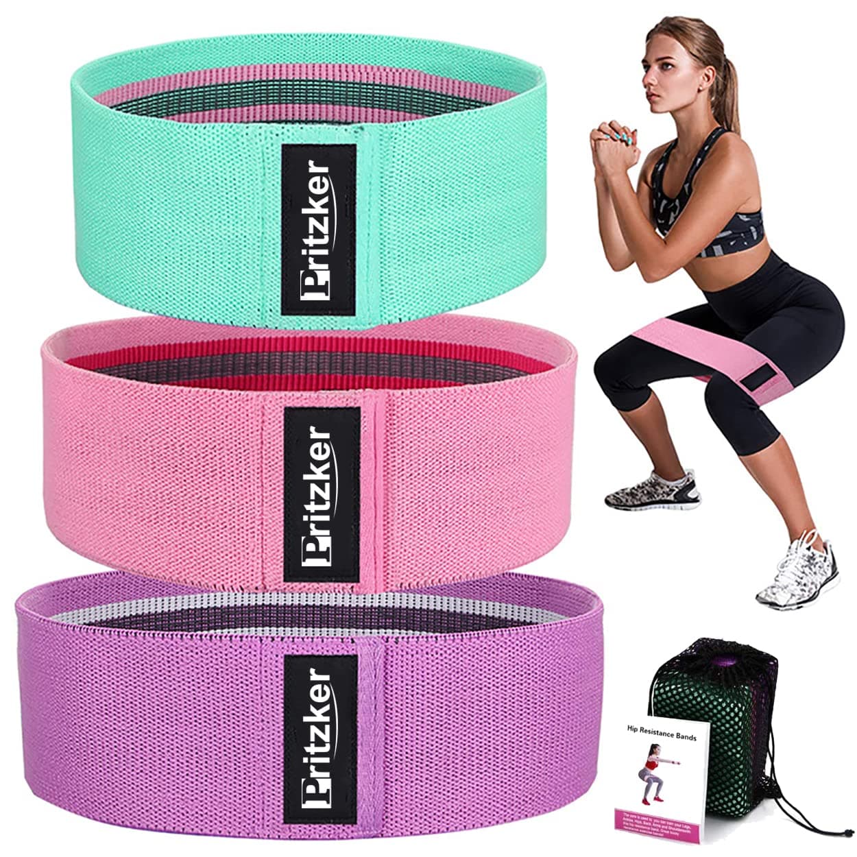 PRITZKER Resistance Bands for Legs and Butt, Exercise Hip Bands Wide Booty Workout Sports Fitness Stretch Resistance Loops Anti Slip Elastic