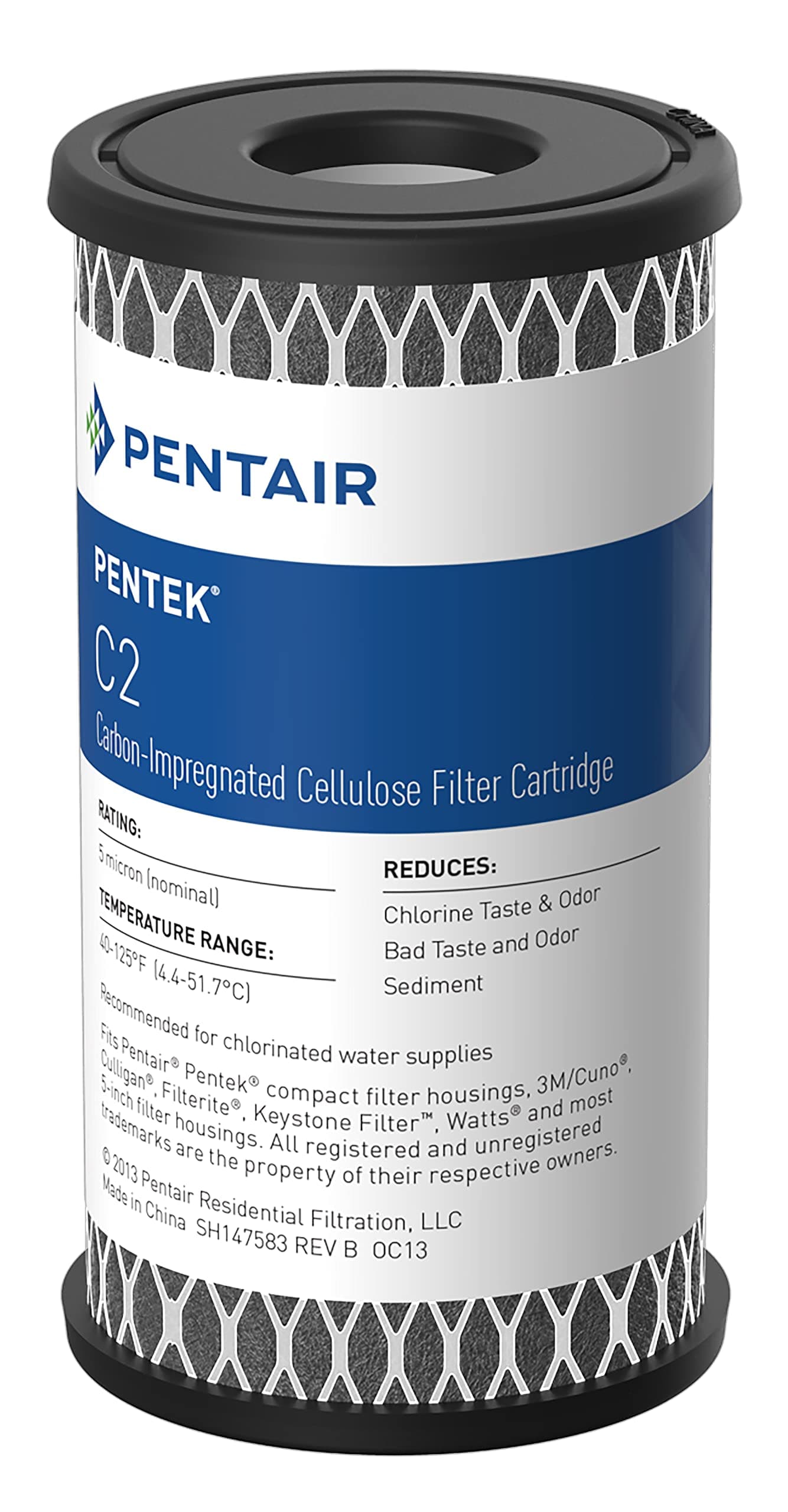 Pentek Pentair C2 Carbon Water Filter, 5-Inch, Under Sink Dual Purpose Powered Activated Carbon Cartridge Filter, 5" x 2.5", 5 Micron