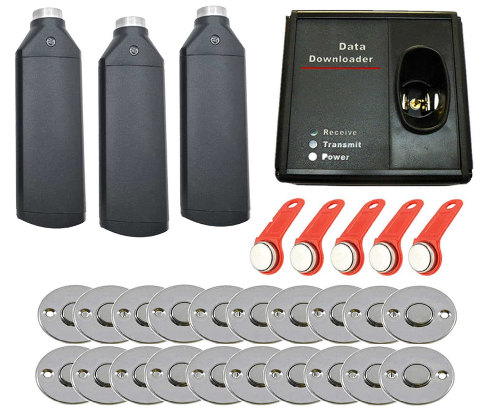 3pcs Wand Reader DS1990A Contact Touch Guard Tour Patrol Systems iButton Guard Patrol Kit with Data Downloader + 20pcs Check Points