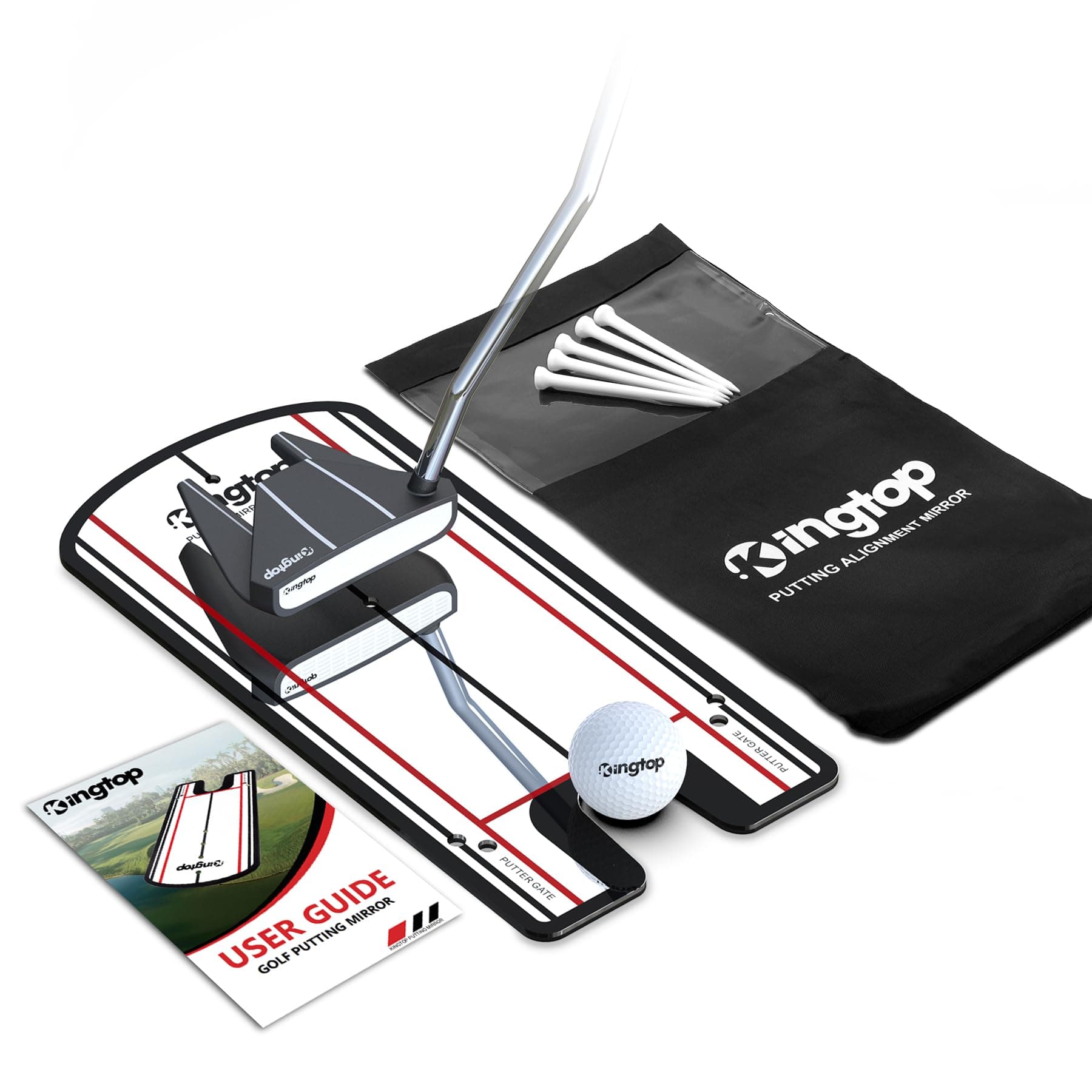 KINGTOP Golf Putting Alignment Mirror with Putting Cup Combo, Portable Swing Training Aids, Practice Putting Trainer with Hole Cup Set, Mirror Size 12”L x 6”W
