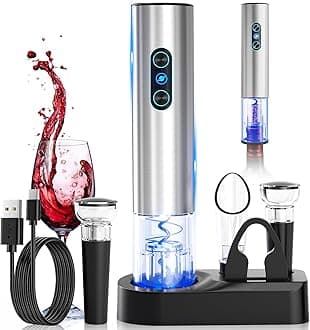 Electric Wine Opener, Rechargeable Cordless Wine Accessories, Stainless Steel Cordless Automatic Wine Bottle Corkscrew with Vacuum Stoppers, Foil Cutter for Home Party Wedding, Bars(Silver)