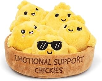 Emotional Support Chickies by Relatable, Easter Plush Cuddly Stuffed Animals and Toys, Cute Easter Basket Stuffer, Non Candy Easter Gift Ideas for Kids, Includes 5 Plushies with Carrying Basket