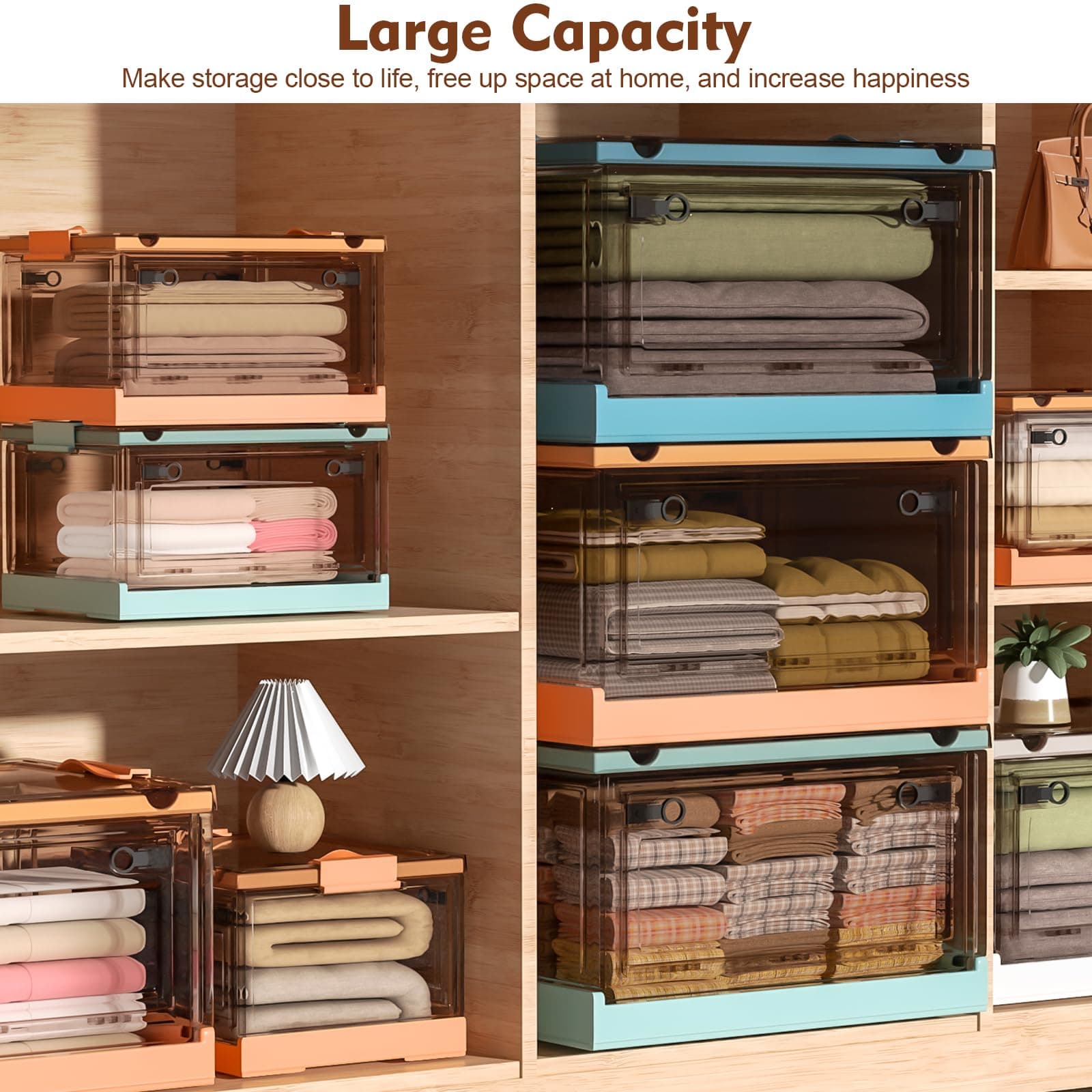 CTSNSLH 228Qt Plastic Storage Bins with Lids, 3 Tier Storage Box with Wheels and Doors, Stackable Storage Bins, Clear Storage Containers, Closet Organizers and Storage for Home, Dorm