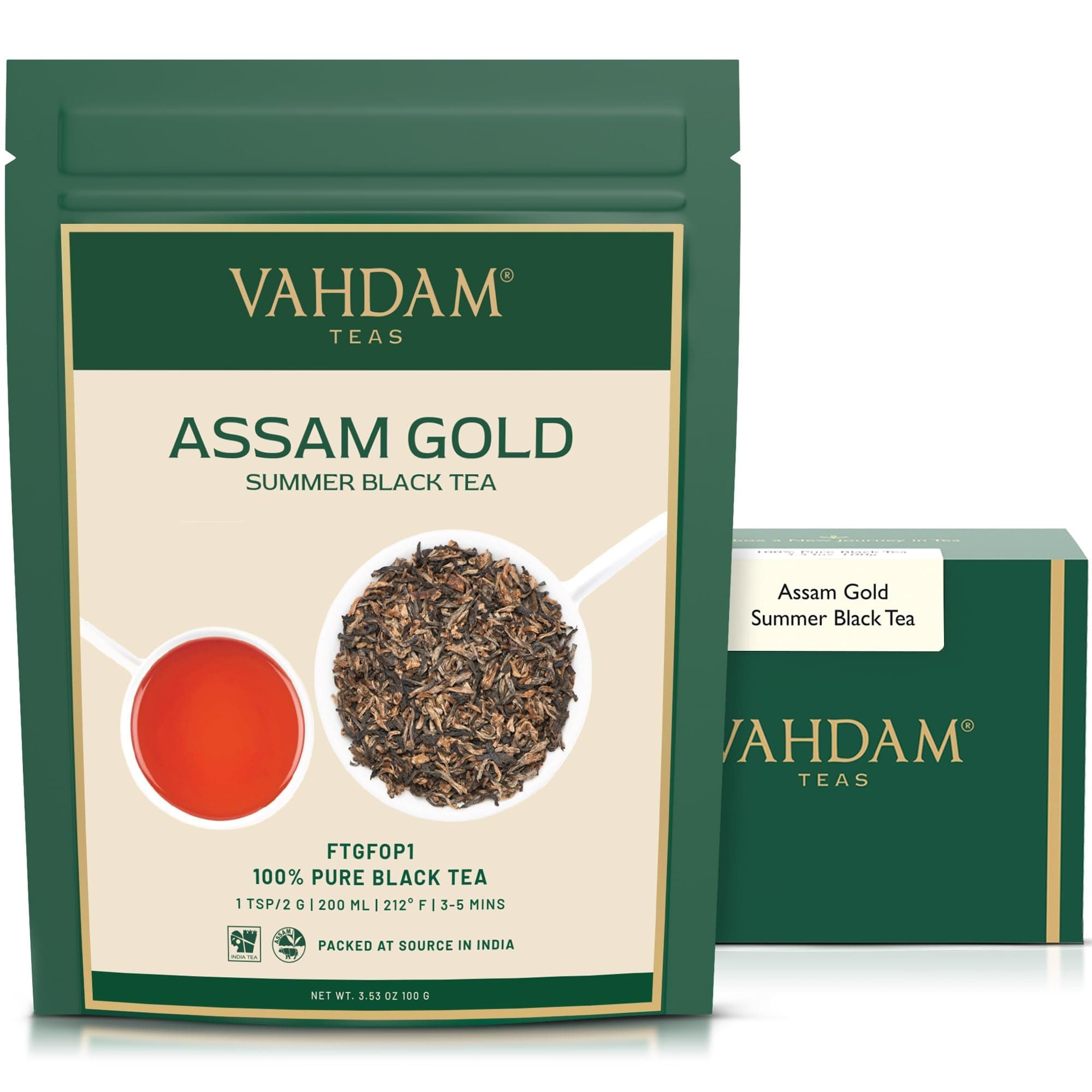 VAHDAM, Assam Gold Second Flush (50 Cups) | RICH & MALTY ASSAM TEA Loose Leaf | 100% PURE UNBLENDED Black Tea Loose Leaf | Black Tea Leaves with GOLDEN TIPS | Brew as Hot, Iced Tea or Latte | 3.53oz