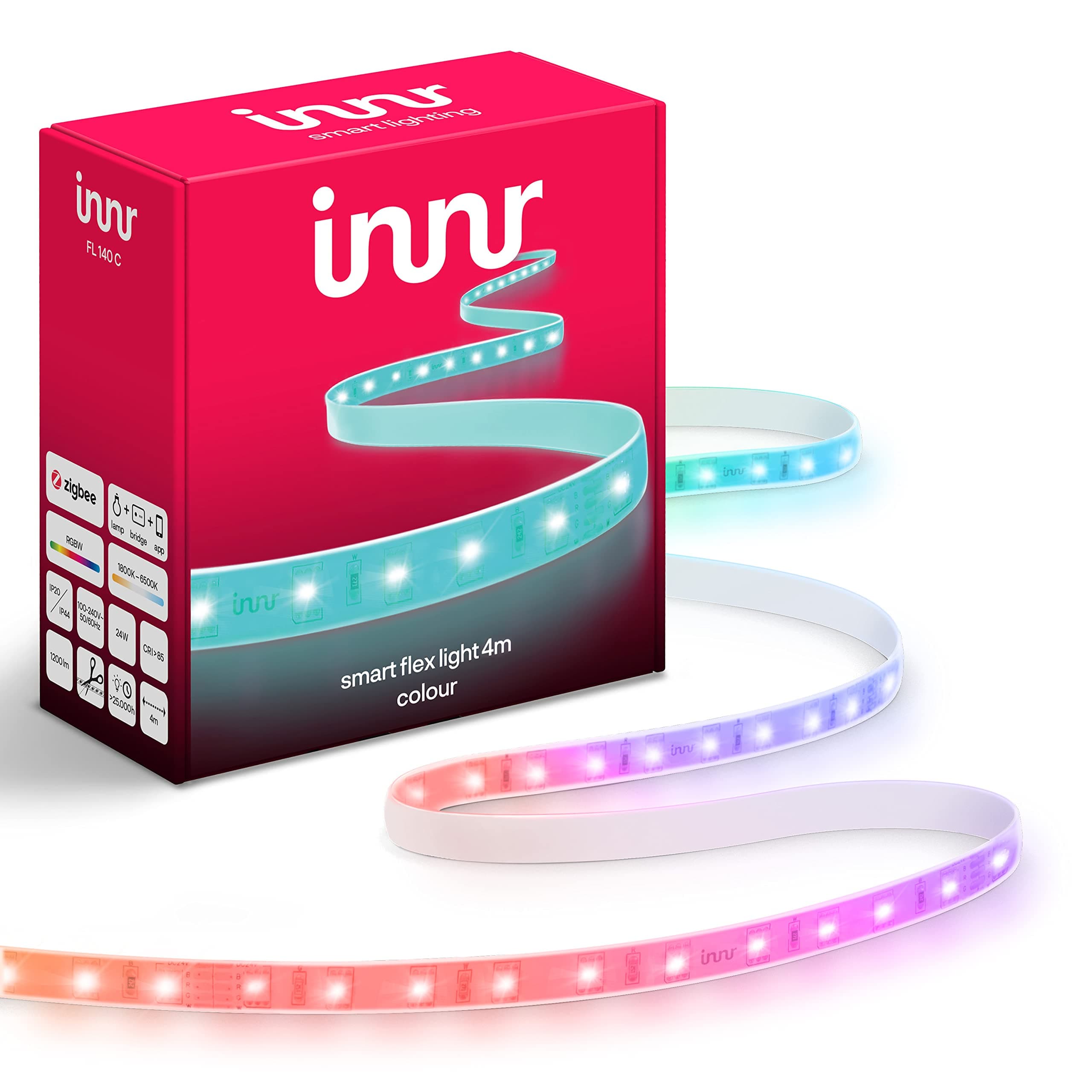 Innr Smart LED Strip Light, Works with Philips Hue*, Alexa, Hey Google, SmartThings (Hub Required) 4m Colour, RGB, LED, Light Strip, FL 140 C [Energy Class G]