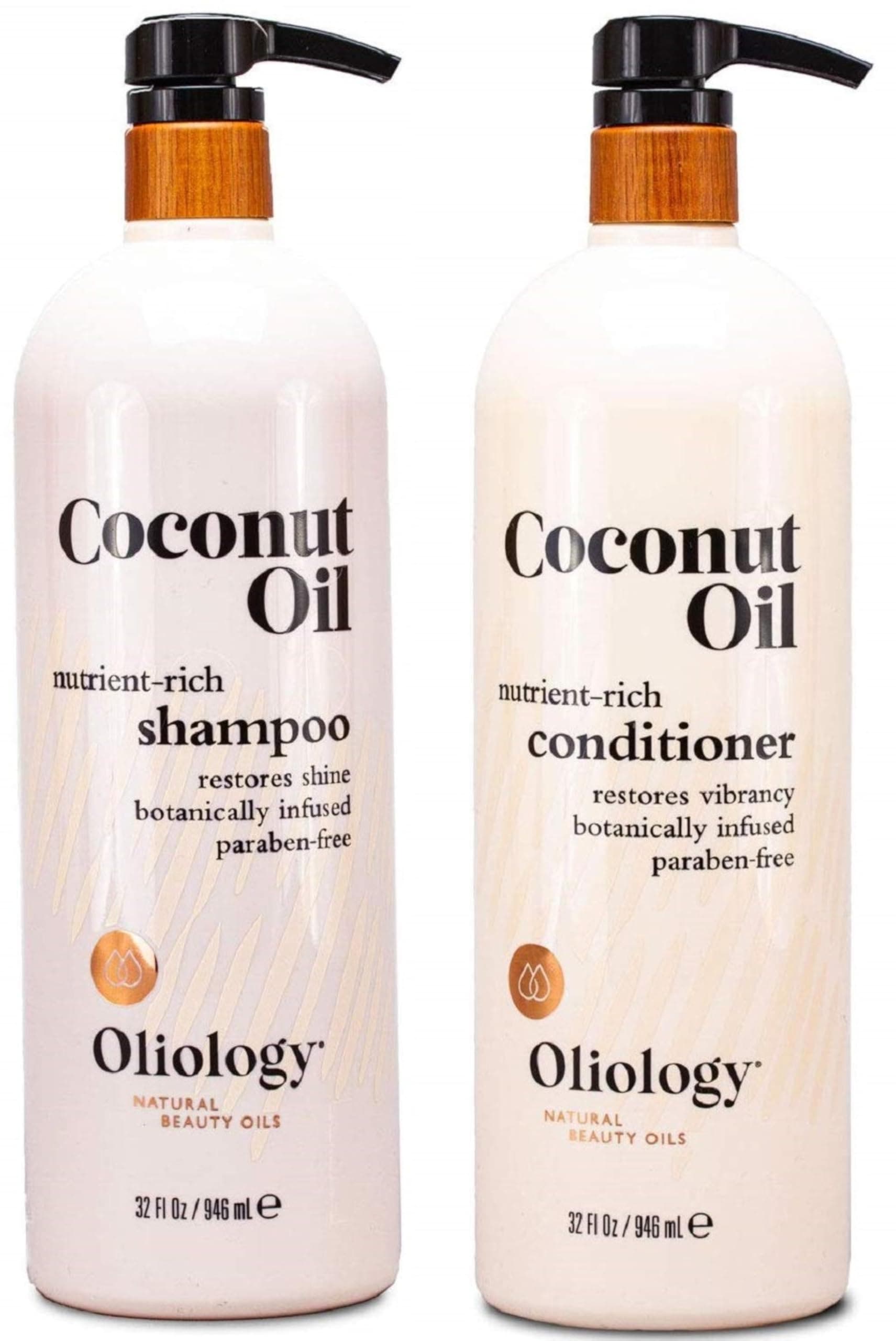 Oliology Nutrient Rich Coconut Oil Shampoo & Conditioner Combo Pack - Helps Restore Damaged Hair | Provides Intense Shine | Moisturizing | & Paraben Free (32oz)