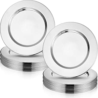 Vesici 24 Pcs Silver Stainless Steel Charger Plates 13 Inch Round Metal Charger Plates Bulk Mirror Elegant Charger Luxury Table Decor for Wedding Dinner Party