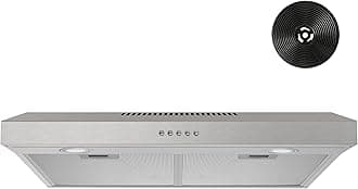 Under Cabinet Range Hood 30 inch with Brushless DC Motor, LED Light, 3 Speed Exhaust Fan, Reusable Aluminum Filters, Push Button,Stainless Steel Range Hood,with Charcoal Filter