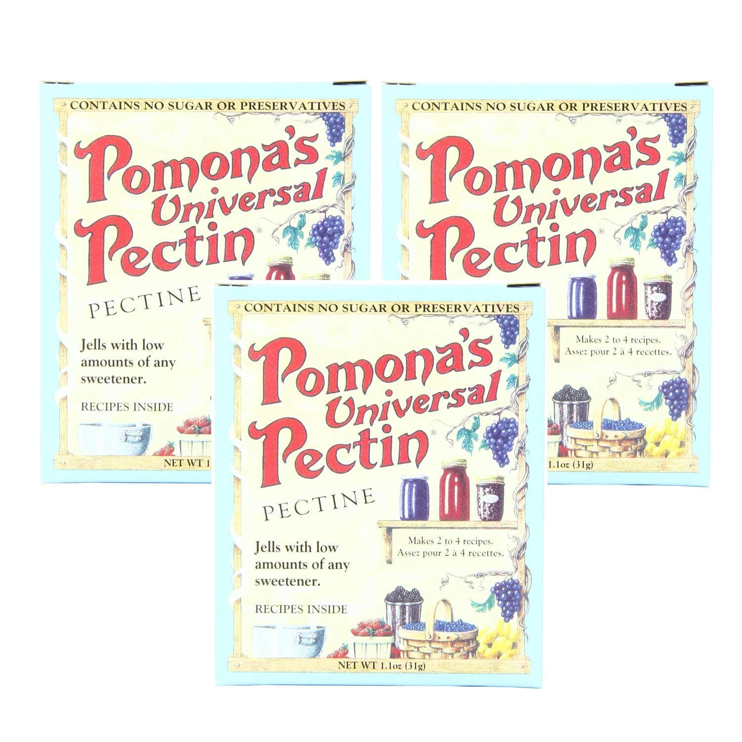 Sattie Pomona's Universal Pectin 3 Count 1.1 Ounce Boxes (3.3 Ounces Total) - Perfect for Making Jams and Jelly - Contains No Sugar or Preservatives