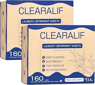 Laundry Detergent Sheets Up to 320 Loads, Fresh Linen - Great For Travel,Apartments, Dorms,CLEARALIF Laundry Detergent Strips Eco Friendly & Hypoallergenic (80 Sheets, Pack of 2)