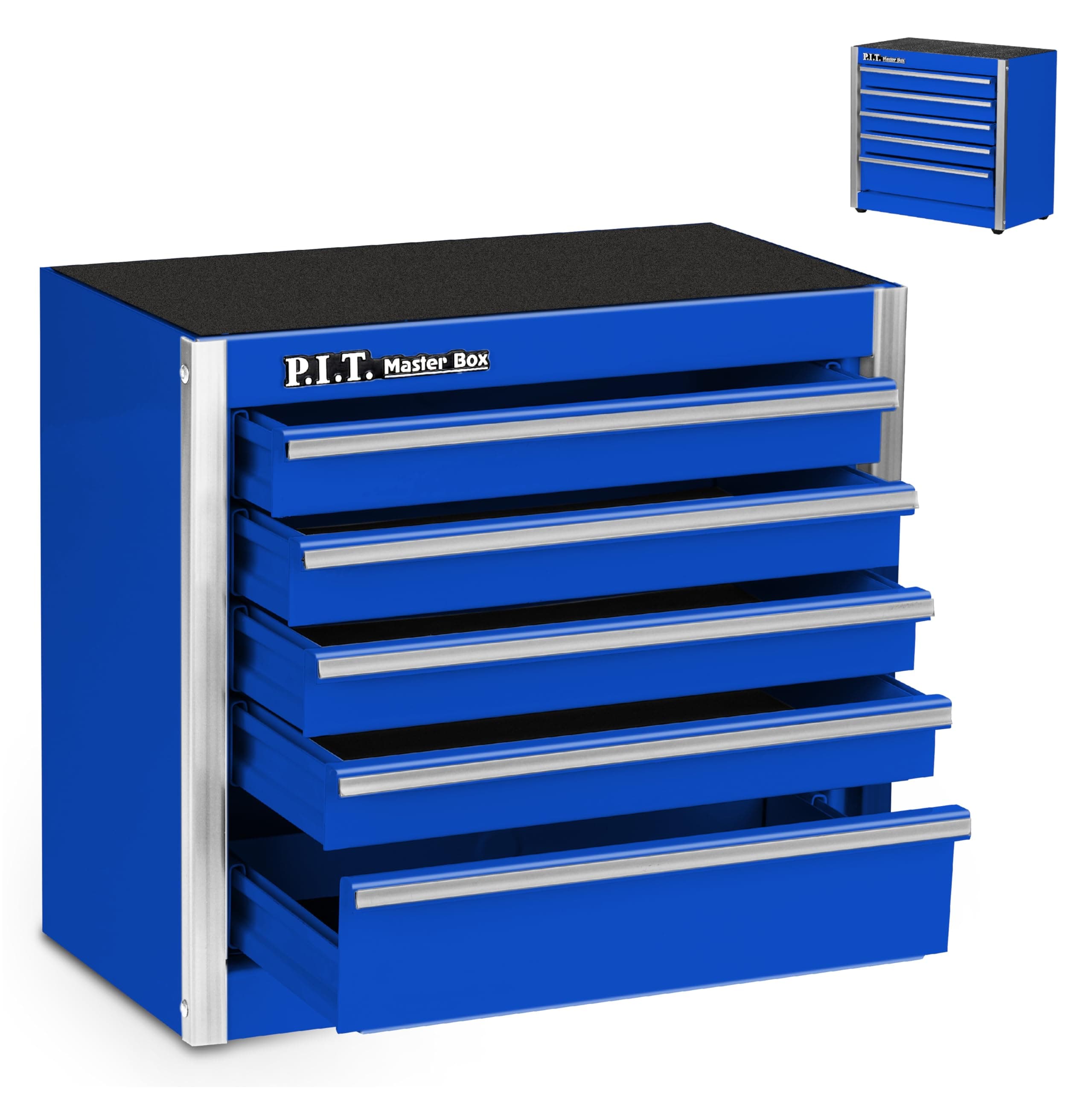 P.I.T. Portable Five-Drawer Steel Tool Box, Blue Hand Carry Tool Cases for Tools Storage