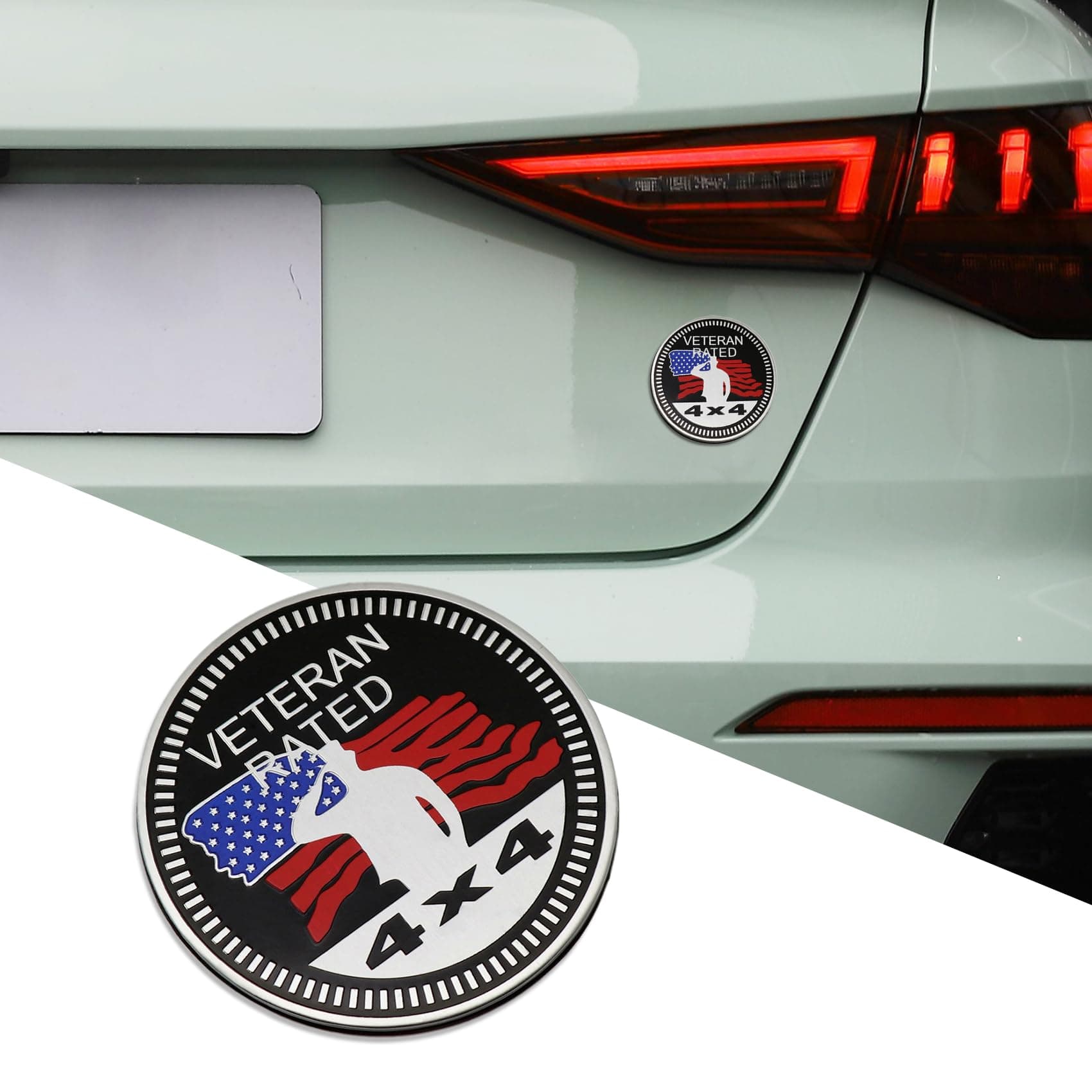 3D Car Badges Emblems, Veteran Rated Emblem, 4 x 4 Metal Automotive Badge, Round Emblem Decals, Exterior Emblems Badge Compatible with Jeep Wrangler Vehicles Trucks SUV (Veteran Rated)