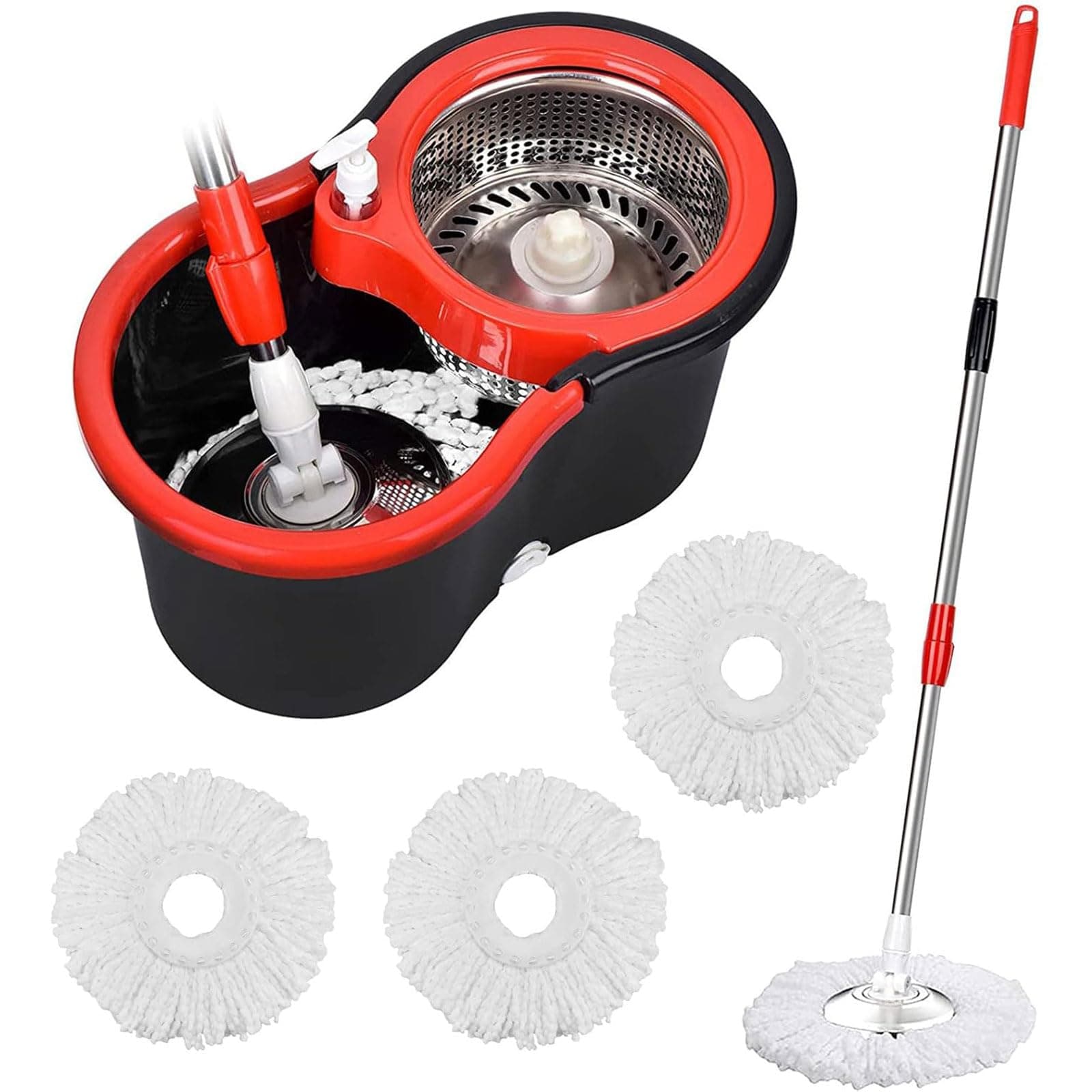 360°Spin Mop and Bucket with Wringer Set & 3 Microfiber Refills, Stainless Steel 61" Extended Handle Spinning Mop Bucket Self Wringing Spinning Mop for Floor Cleaning