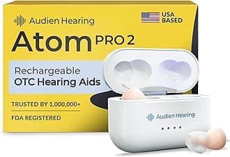 Audien Atom Pro 2 Hearing Aid - Wireless Rechargeable OTC Hearing Aids for Seniors & Adults, Nearly Invisible, Premium Comfort Design