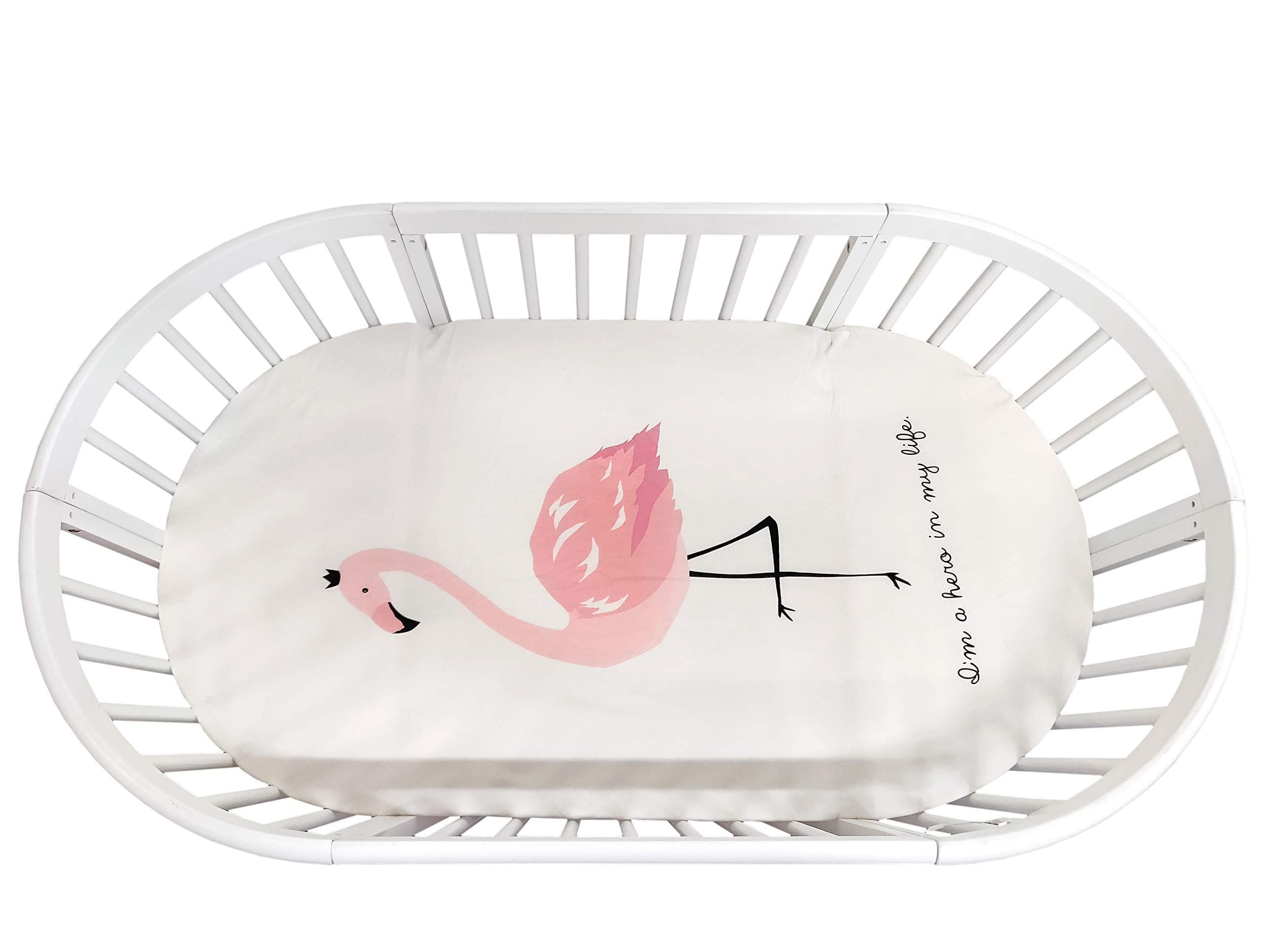 Baby Nursery Crib Bedding Sheet for Oval Crib 12 ft Compatible with Stokke (Flamingo for Girls)