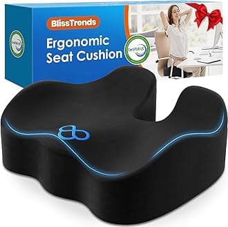 Seat Cushion,5.2in Thick Memory Foam Cushions for Office Chair, Car Seat, Airplane, Relieving Pressure Tailbone Sciatica Back Pain for Long Sitting Office Workers, Car Drivers Black