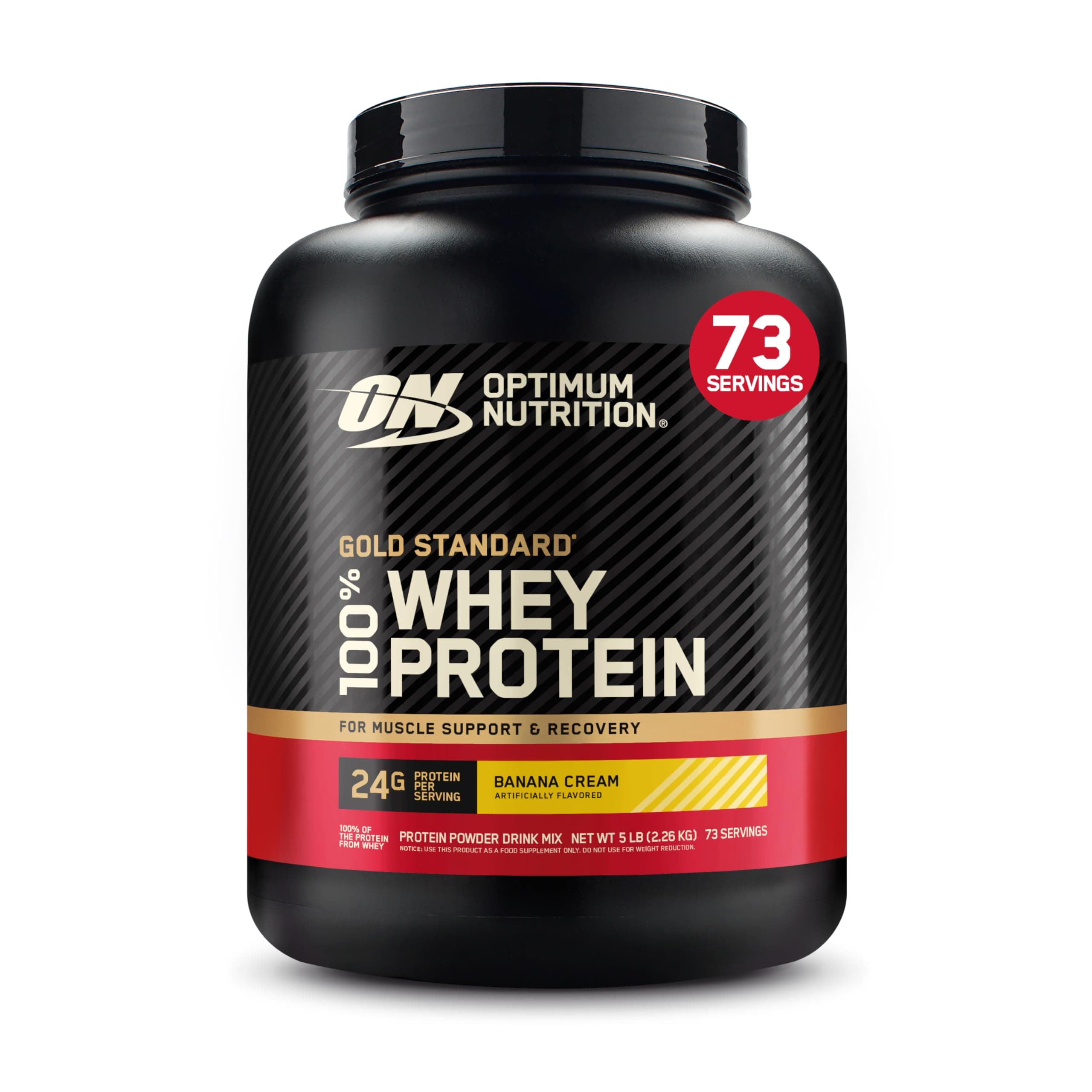 Optimum Nutrition (ON) Gold Standard 100% Whey Protein Primary Source Isolate - Banana Cream, 5 lbs, 73 Servings