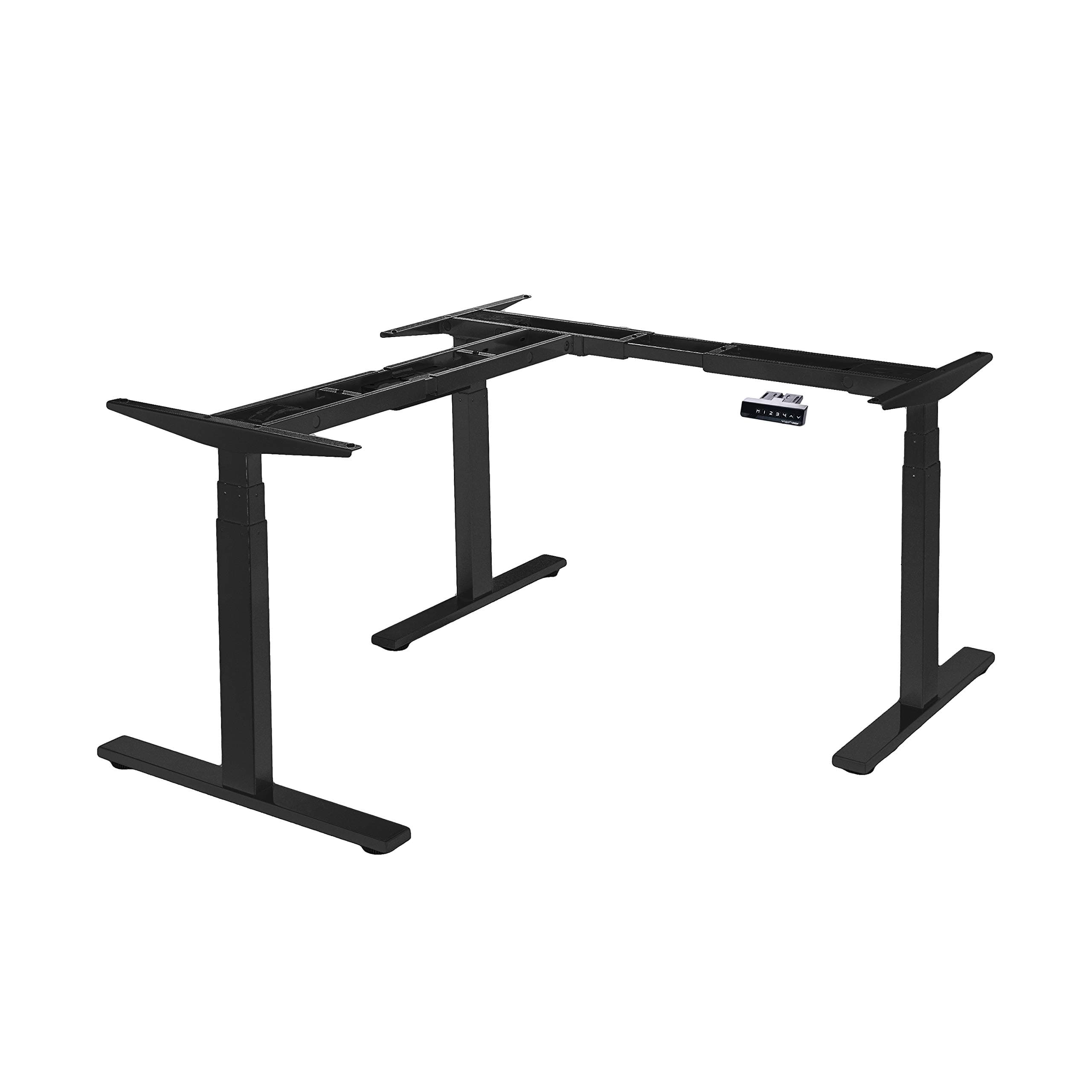 VWINDESKVJ301 L Shaped Electric Height Adjustable Standing Corner Desk Frame Only W/Triple Motor, Ergonomic Sit Stand Up Height Adjustable Steel Base with Digital Memory Keypad (Black)