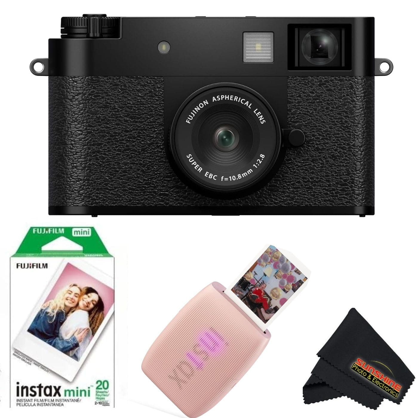 FUJIFILM X Half Digital Camera with Fujifilm Instax Mini Link 3 Smartphone Printer and Sunshine Microfiber Cleaning Cloth... (Black, Rose Pink Printer + 20 Sheets)