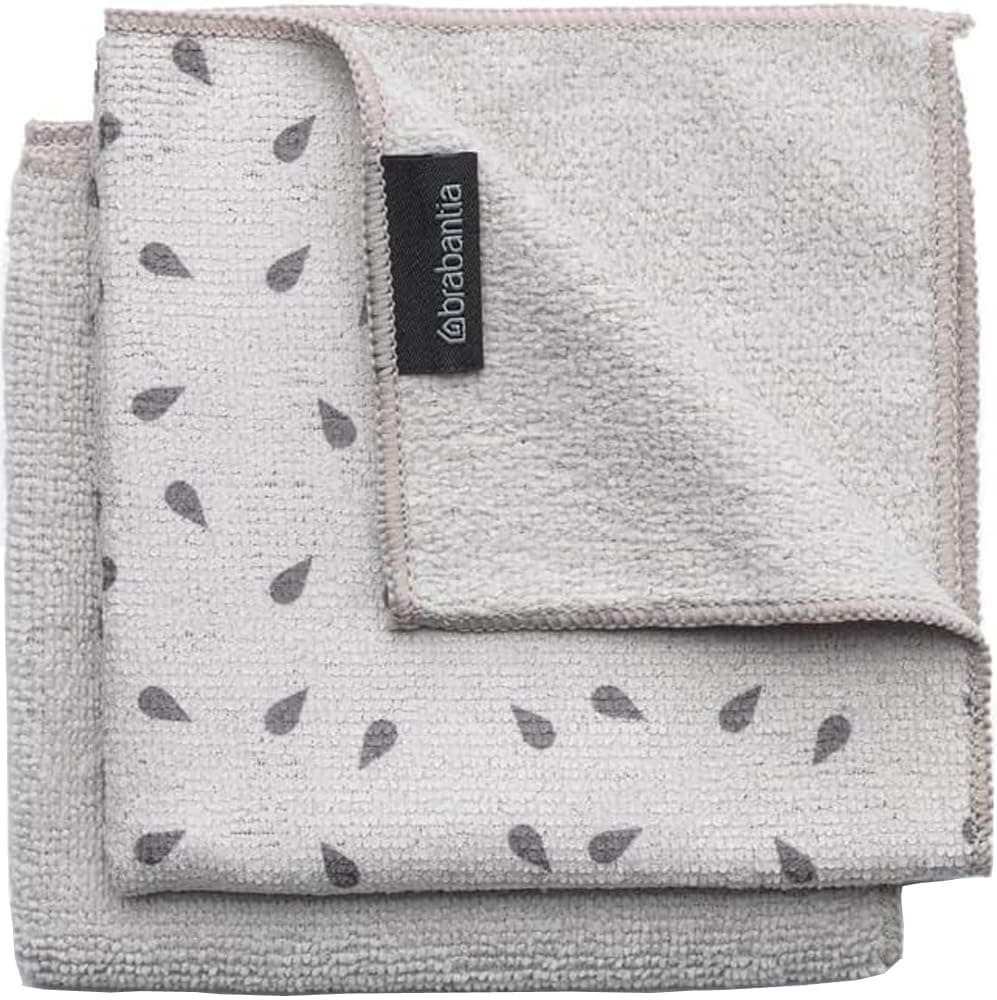 Brabantia Microfibre Cleaning Cloths (x 2), Machine Washable, Light Grey
