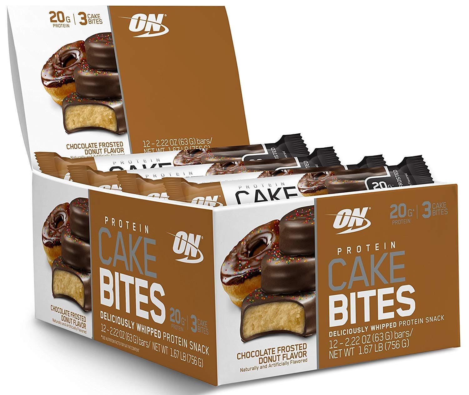 Optimum Nutrition Protein Cake Bites, Whipped Low Sugar Protein Bar, Flavor: Chocolate Frosted Donut, 12 Count