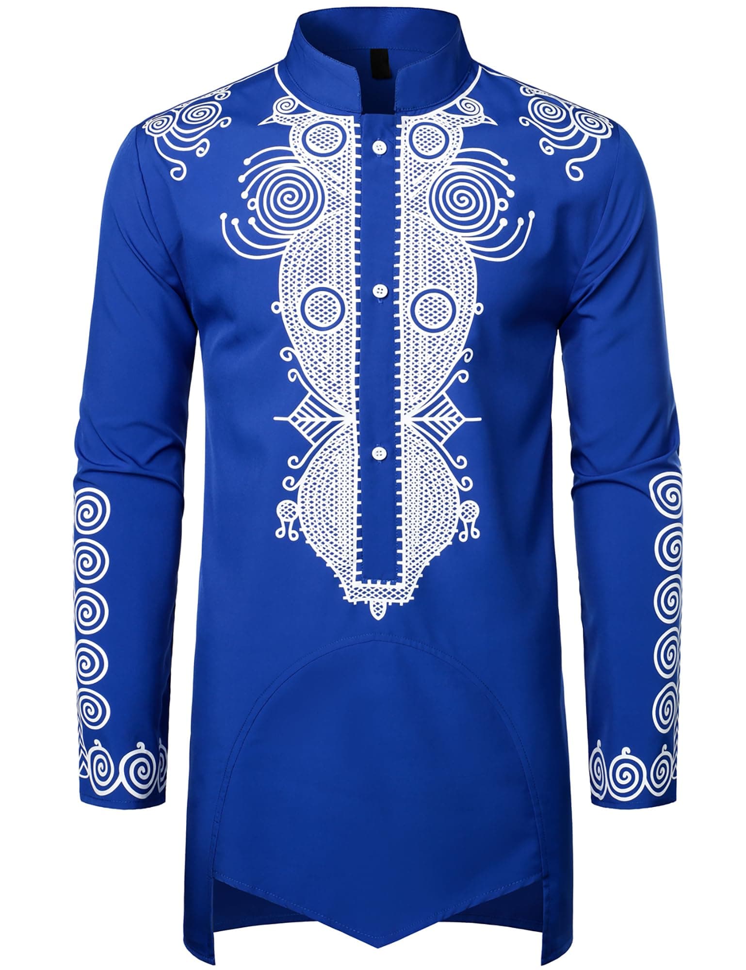 ZEROYAAMen's Traditional African Long Sleeve Dashiki Shiny Pattern Printed Dazzling Shirt