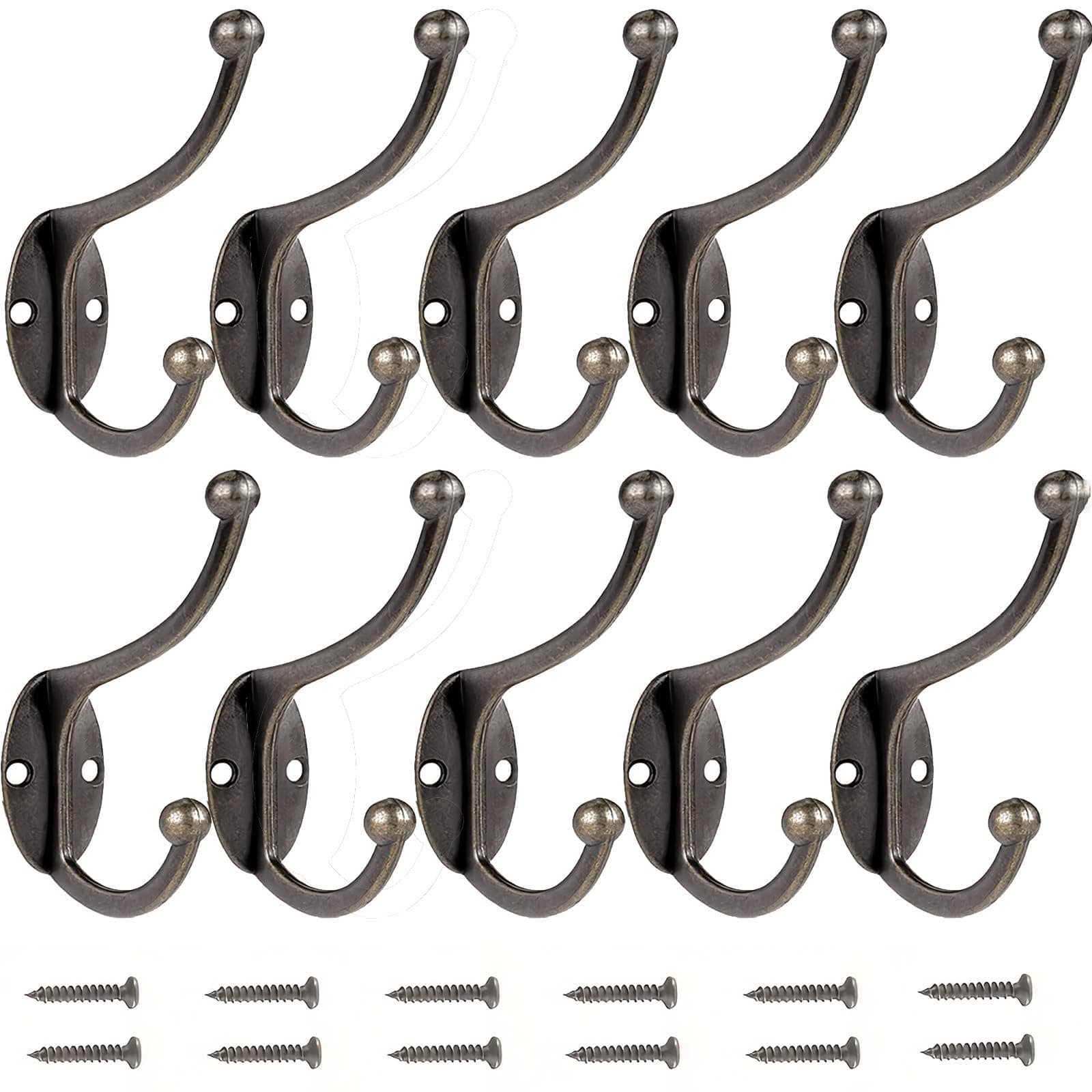 Coat Hooks Bosdontek 10 Pcs Clothes Hooks Vintage Antique hat Wall Mounted Hook for Kitchen Bathroom Bedroom (Copper)