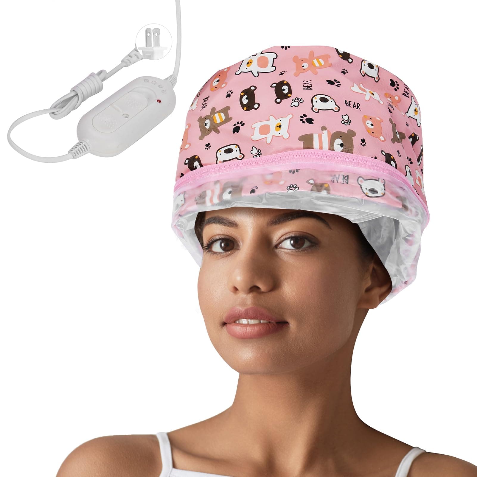 Electric Hair Steamer Cap for Deep Conditioning 3 Mode Temperature Control Heat Cap Thermal Electric Heating Cap for Home Hair Care Treatment Soft Bear Design