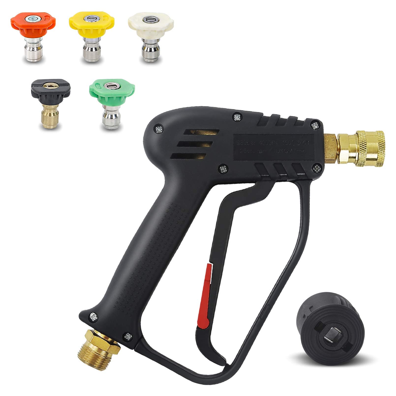 High Pressure Wash Gun 4000 PSI M22 Interface (14mm) and Quick Interface for Karcher with 5 Water Nozzle Tips for Car Cleaning