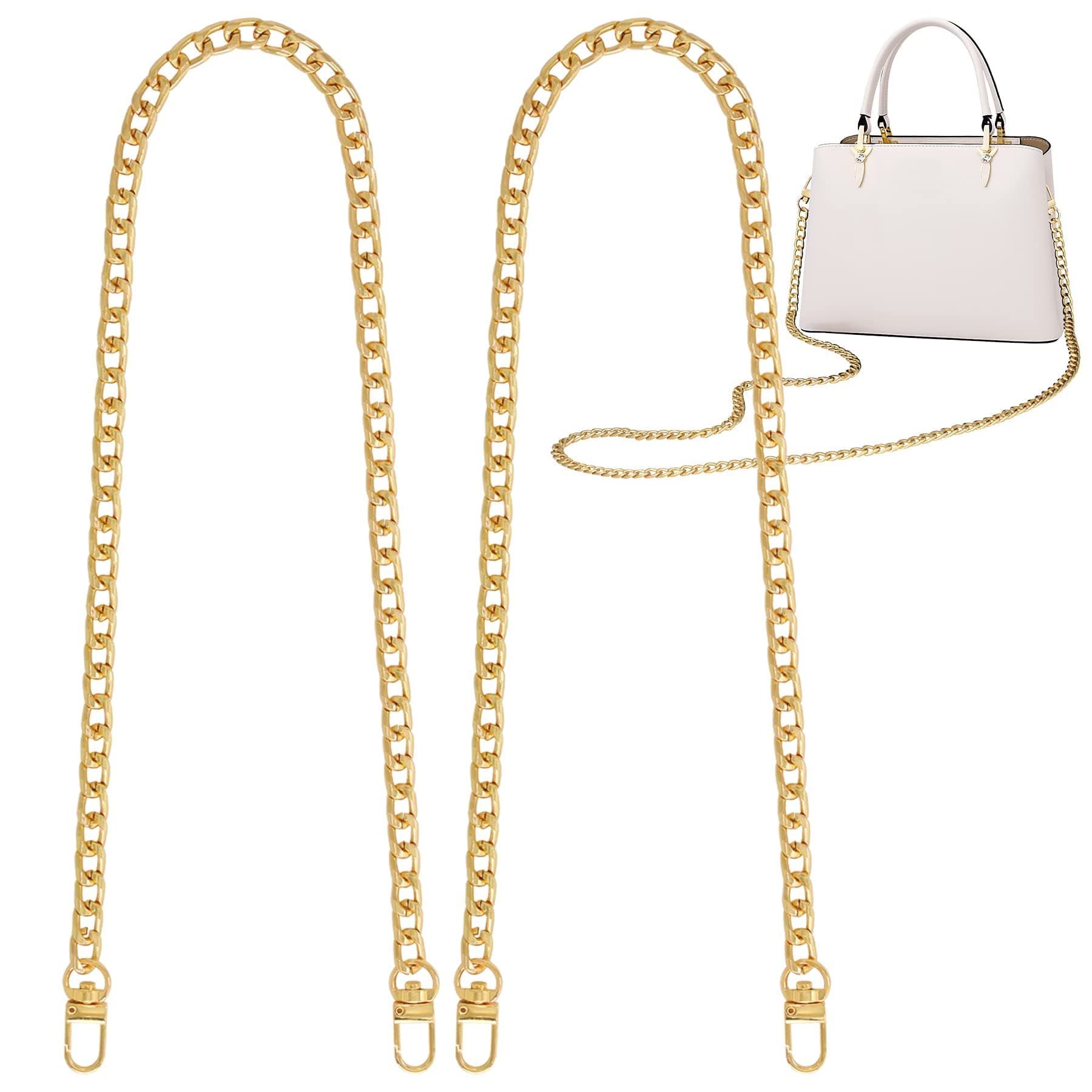 Flat Purse Chain Strap DIY Crossbody Bag Replacement Strap with Metal Buckles - 2Pcs(23.6 Inches/60cm, Gold)