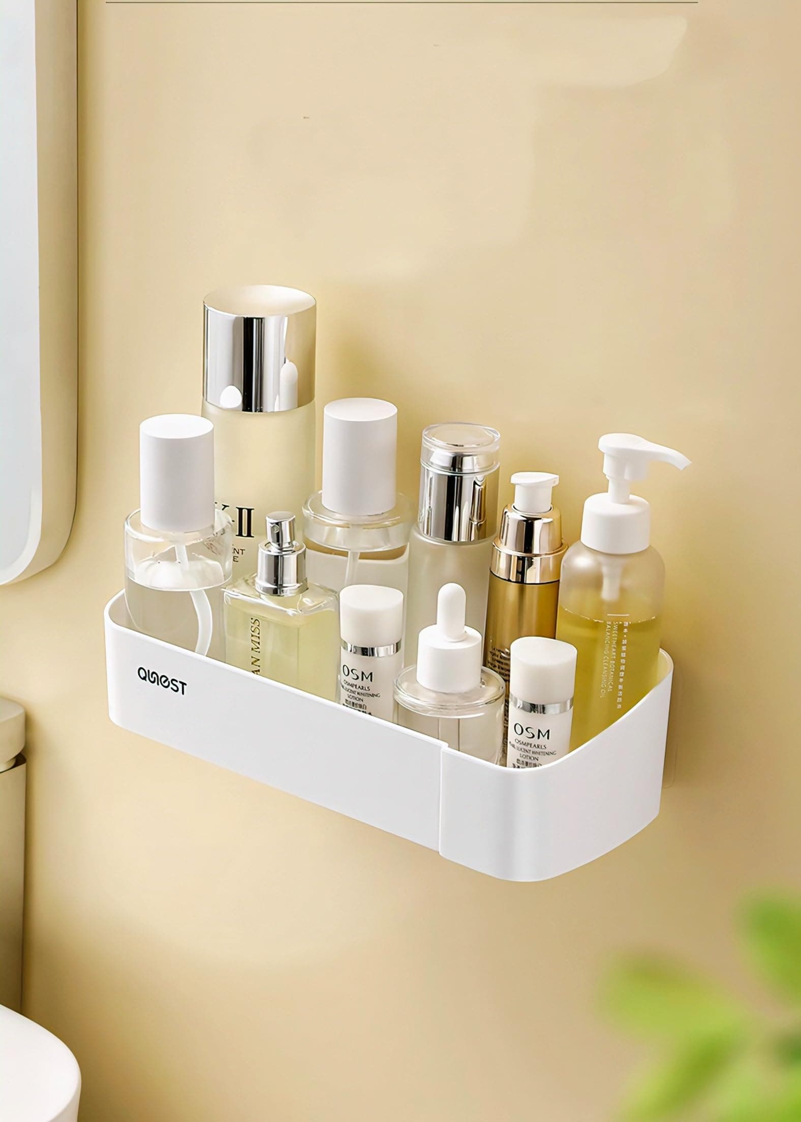 MorivaHomes Abs Plastic Self-Adhesive Bathroom Shelf Organiser, Wall Mounted Storage Rack, No Drilling Required (White, Set of 1Pcs Bathroom Organiser)