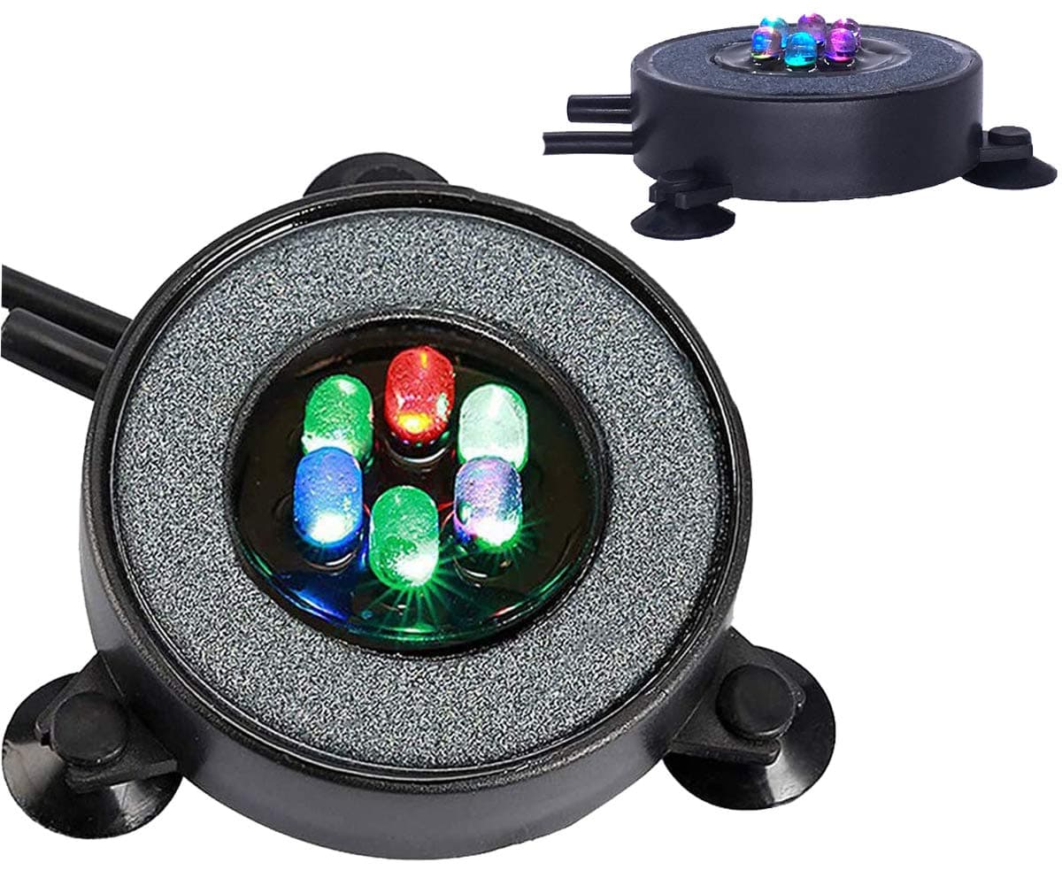 MingDak LED Aquarium Air Bubble Light Fish Tank Air Bubble Stone Disk Round with 6 LED Light for Fish Tank Aquarium
