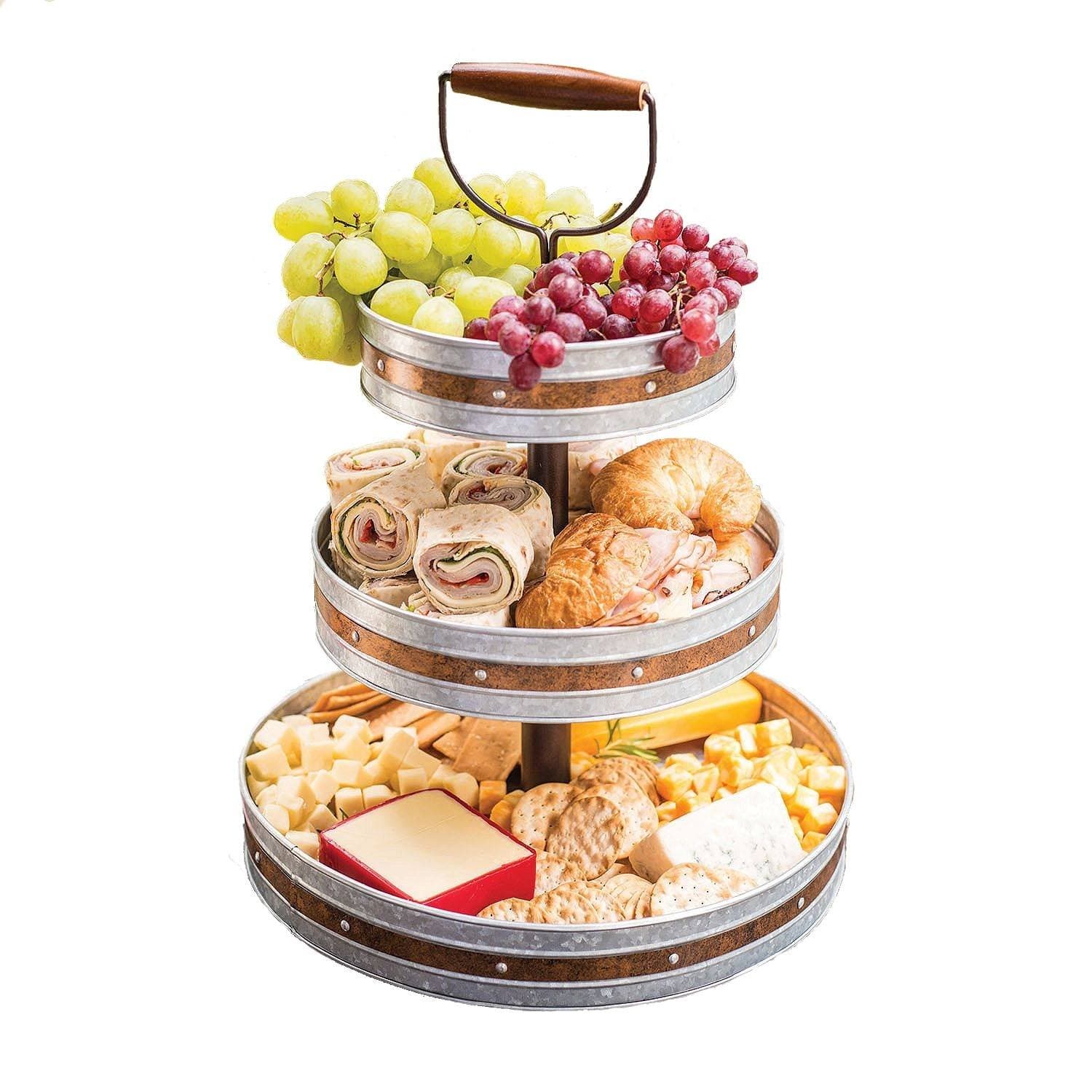 Tiered Serving Stand 3 Tier Tray With Handle Party Trays and Platters Galvanized