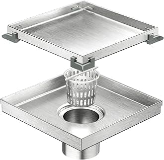 Neodrain ZS3T0106 Square Shower Drain with Tile insert Grate, 6-Inch, Brushed 304 Stainless Steel