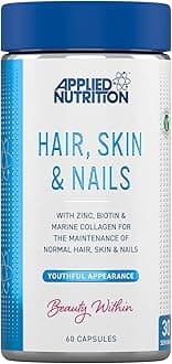 Hair, Skin & Nails – Hair Growth Vitamins with Biotin & Marine Collagen – Biotin Hair Growth & Nail Strengthener – Glowing Skin Support – 60 Capsules (30 Servings)