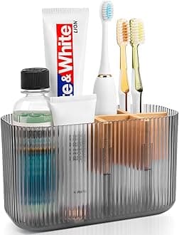 Black Bathroom Accessories - 5 Slots Toothbrush Holders for Bathrooms Sink Organizer Countertop Kids Bathroom Storage Caddy Decor