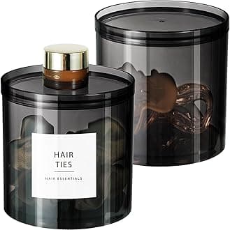 SheeChung 2-Pack Large 20oz Black Stackable Qtip Holder - Translucent Apothecary Jars with Storage Lids - Modern Bathroom Countertop Organizer for Cotton Balls, Pads, & Salts