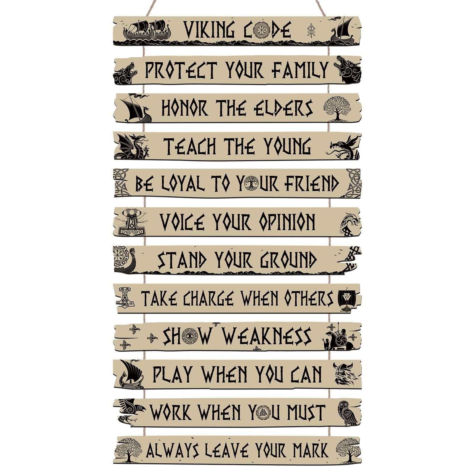 Tatuo Nordic norse Viking Sign Code Wall Decor Celtic Rune Plaque Scandinavian wooden Vikings Boat Compass Valknut Nordic medieval Vegvisir Runes for thinkday Home Kitchen Mythology Artwork Pagan