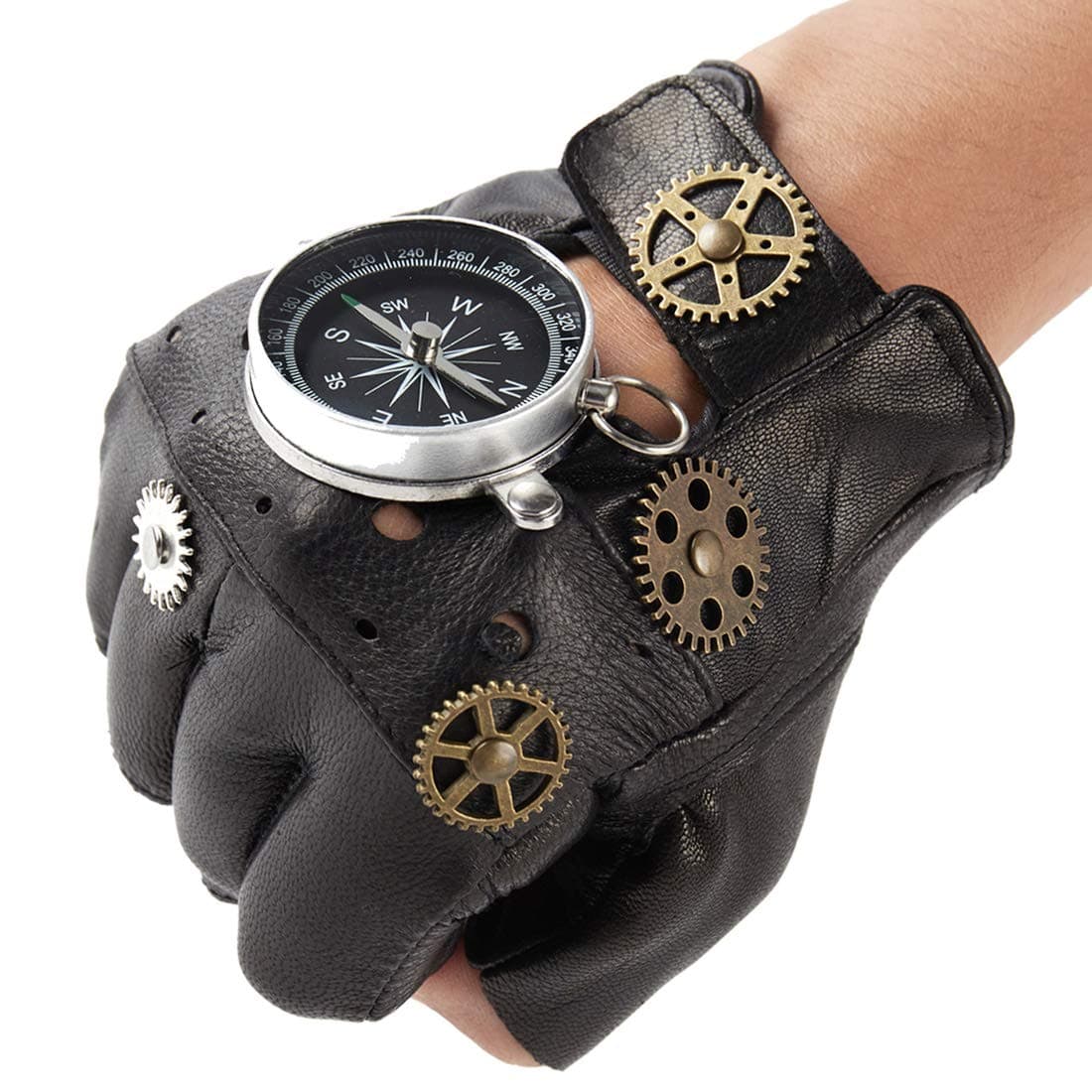 Steampunk Leather Gloves Mens Gothic Fingerless Mittens