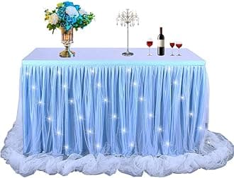 leegleri Baby Blue Tulle Tutu Table Skirt for Wedding Baby Shower and Birthday Party,LED Table Skirt for Rectangle or Round Table(6 ft Table Skirt)