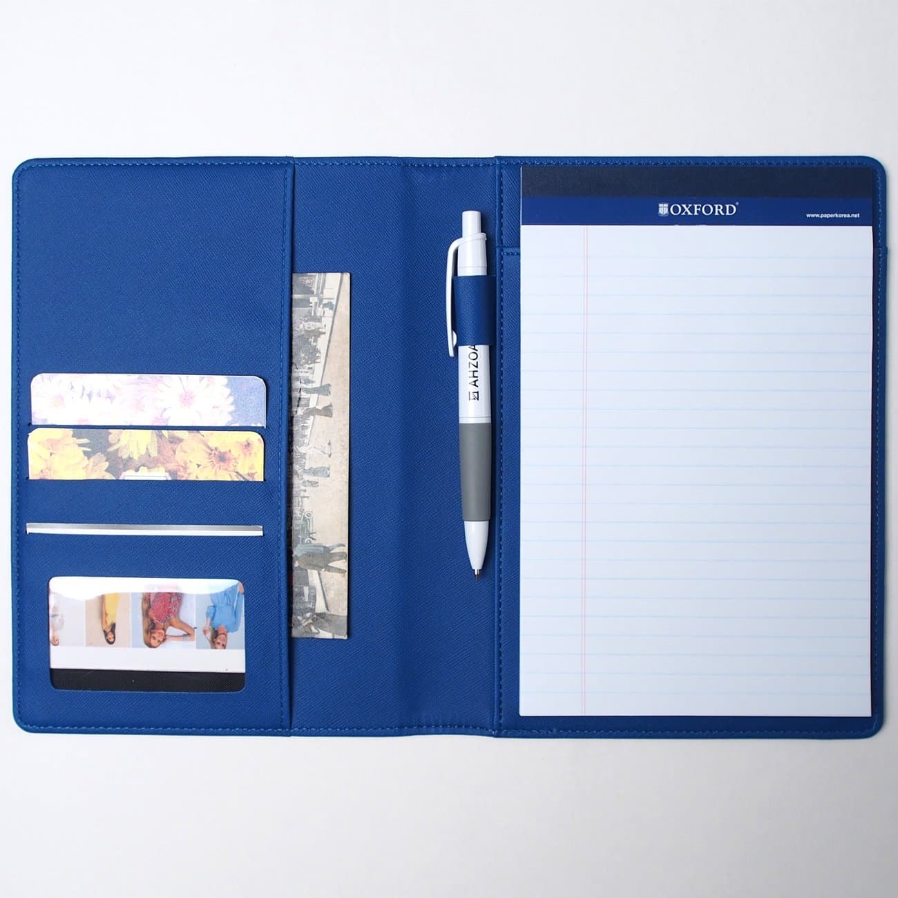 AHZOA Colorful 4 Pockets A5 Size Memo Padfolio S1, Including 5 X 8 Inch Legal Writing Pad, Synthetic Leather Handmade About 6.3 X 8.7 Inch Folder Clipboard Holder (Blue)