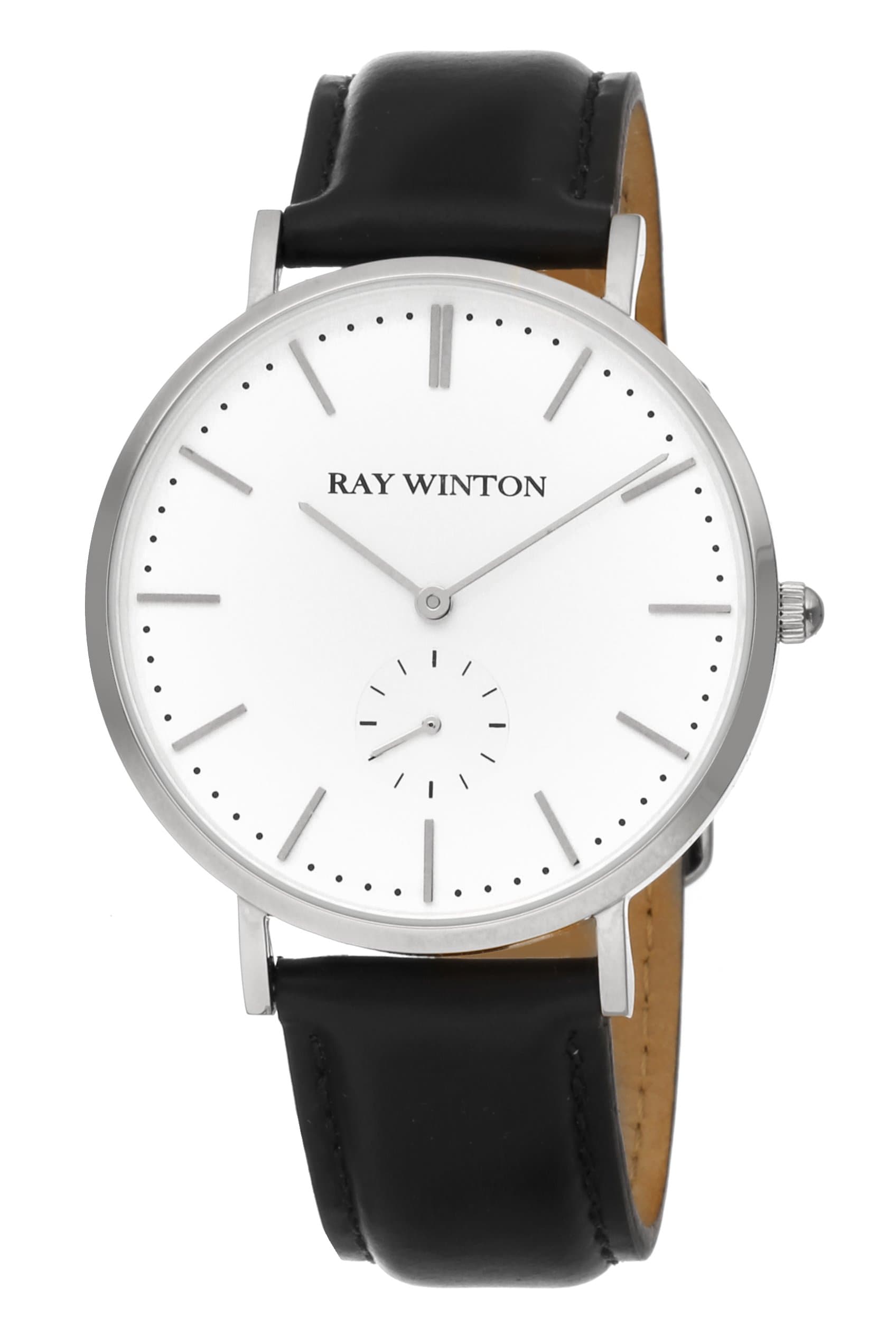 Men's WI1101 Two-Hand Analog White Dial Genuine Black Leather Watch