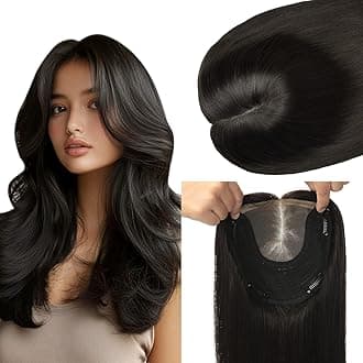 HAIR 14 Inch Toppers for Women Real Human Hair Natural Black color 150 Density 6x7inch Silk Base 65 grams All Remy Human Hair Wiglets Hairpieces for Thinning Hair (#1B 14inch)