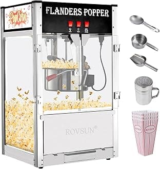 ROVSUN Popcorn Machine with 16 Ounce Kettle ETL Certified, Countertop Popcorn Maker Commercial Popcorn Machine w/Stainless Steel Scoop, Oil Spoon & 3 Popcorn Cups for Home Movie Theater, Black