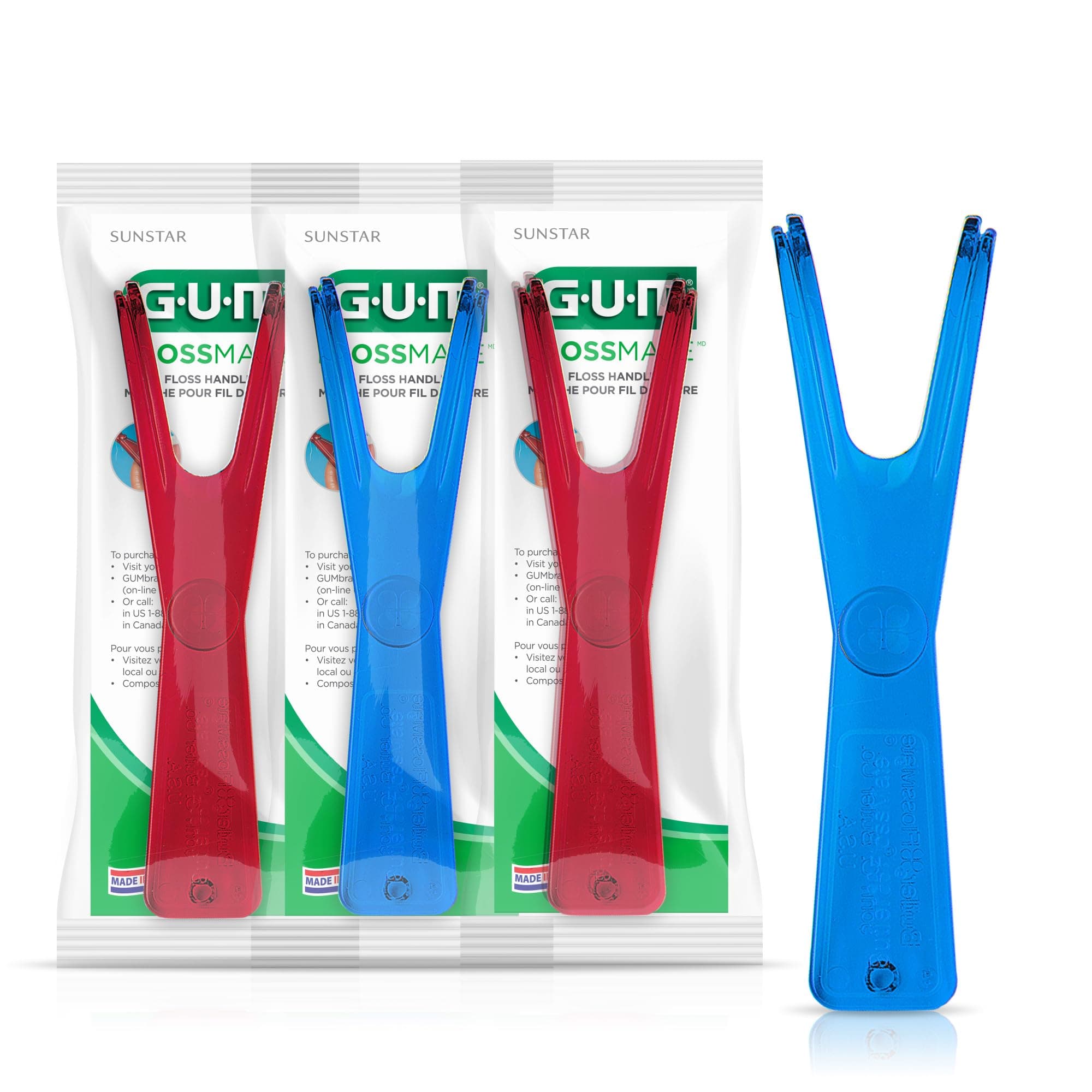 GUM Flossmate Reusable Floss Handle, Environmentally Friendly, Dental Floss Picks for Plaque Removal and Gum Health 1 ct.(Pack of 3)