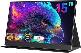 AYY Portable Monitor 15 Inch 1080P FHD 100% sRGB, USB-C HDMI External Display, HDR IPS Ultra-Slim Second Screen for Laptop PC Mac Phone PS5/4 Xbox Switch, Bulit-in Speakers, with Smart Cover