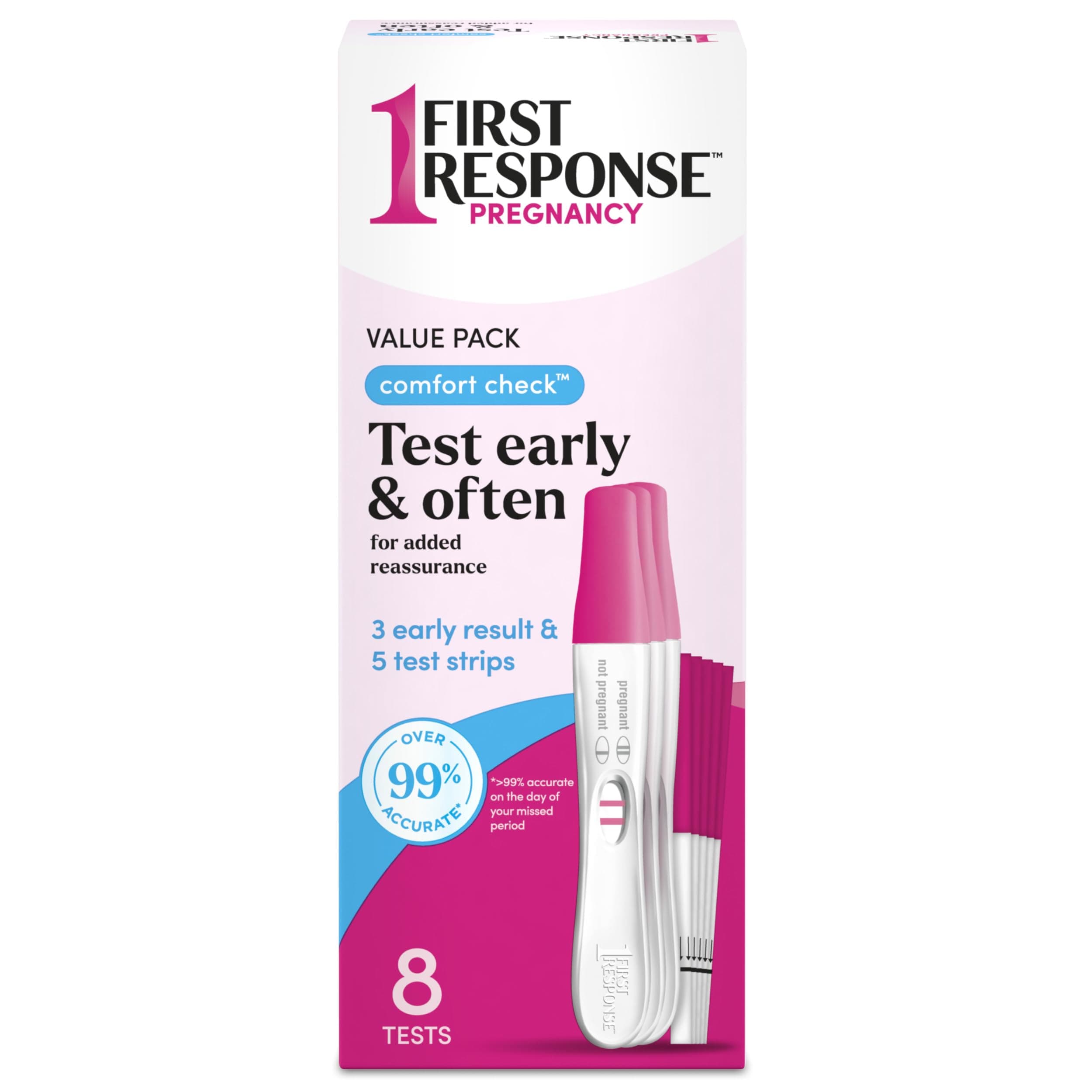 Comfort Check Pregnancy Test, 8 Count, Pink & White