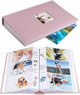 Photo Album 4x6 Hold 402 Photos with Memo Slip-in Pockets Photo Book, Linen Cover Picture Photo Albums with Writing Space for Wedding Family Baby Vacation Mother's Day Pink
