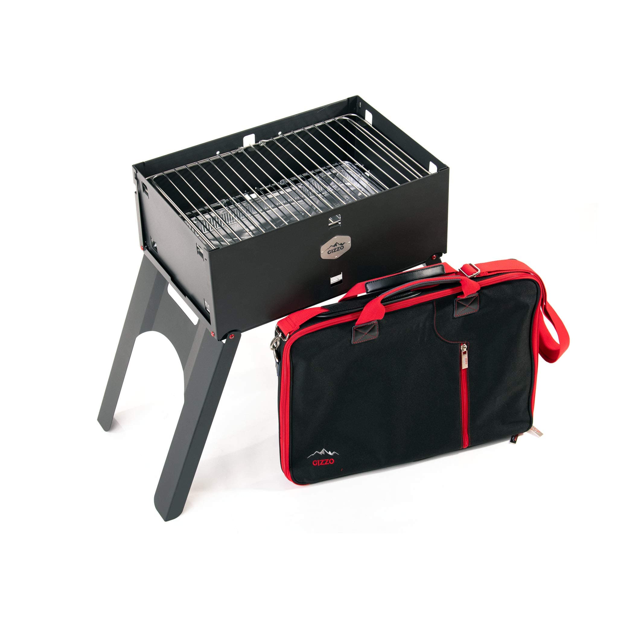 Foldable Portable Compact Charcoal Barbecue Grill, Comes with Travel Friendly BBQ Case, Perfect for Camping, Picnic and On the Go, Cooldown Under 10 Min, Manufactured By Gizzo in Northern Europe